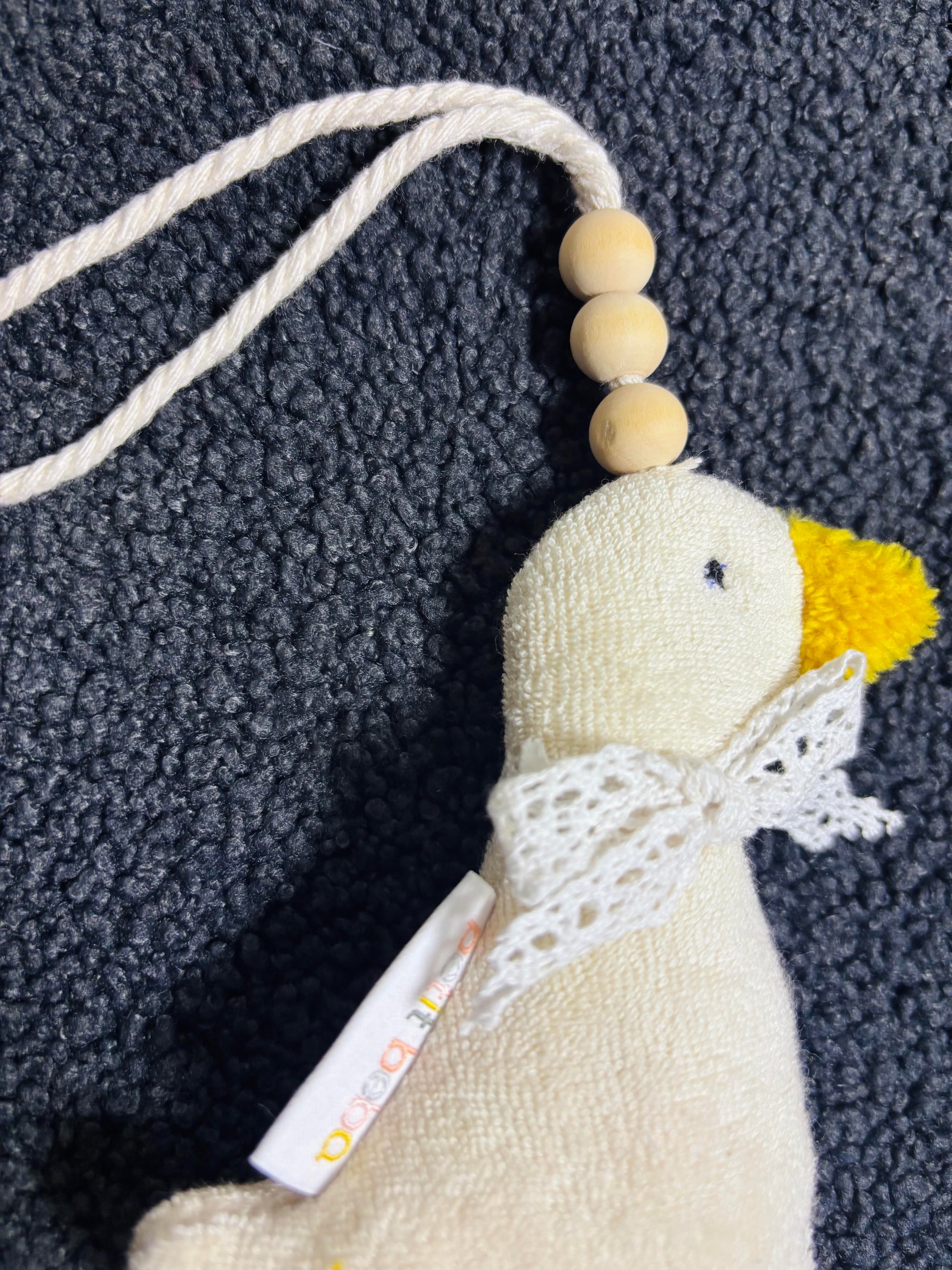 Petit doudou canne Rennie à attacher à la poussette ou au sac, fait main pour bébé – petit beba