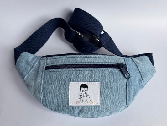 Sac banane enfant Eden en tissu jean avec sangle marine - petit beba 