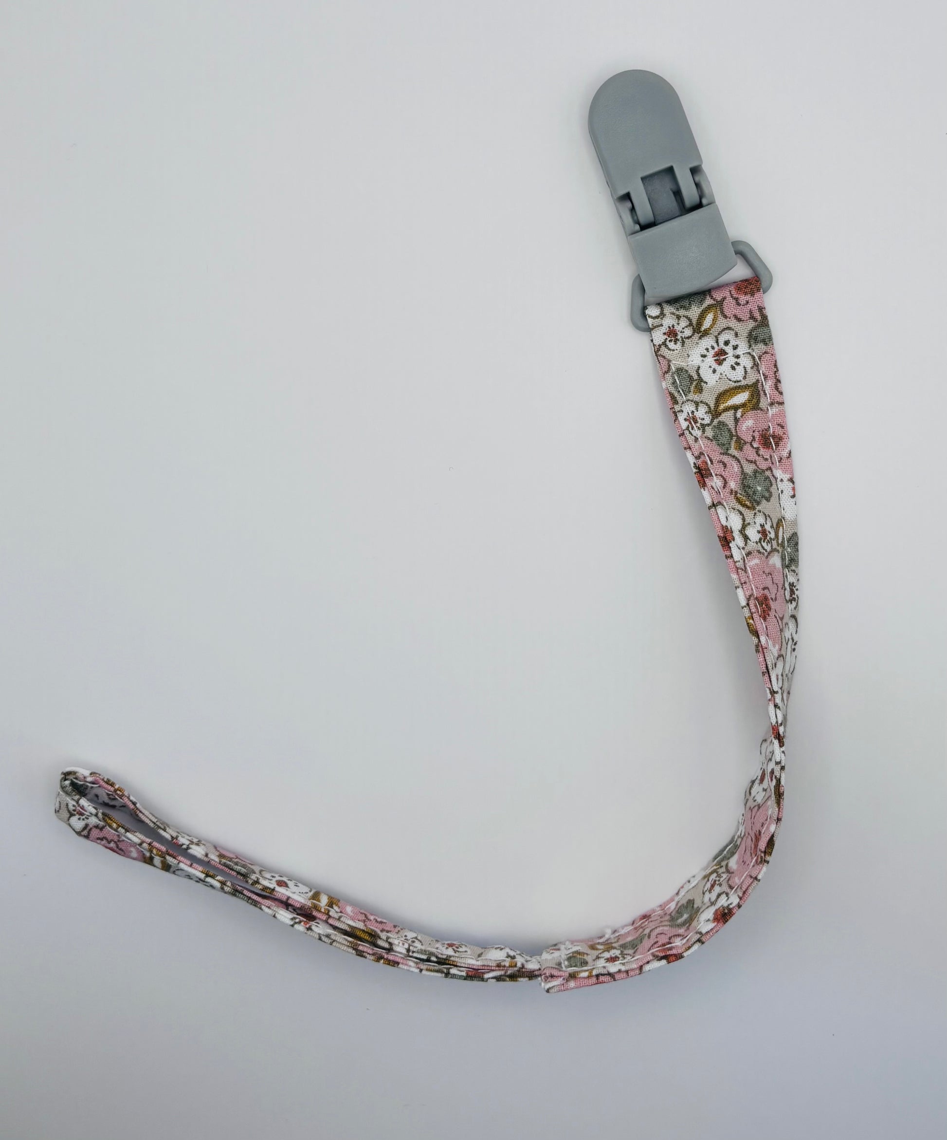 attache-tétine Bubuclip fleuri rose pinse grise - petit beba