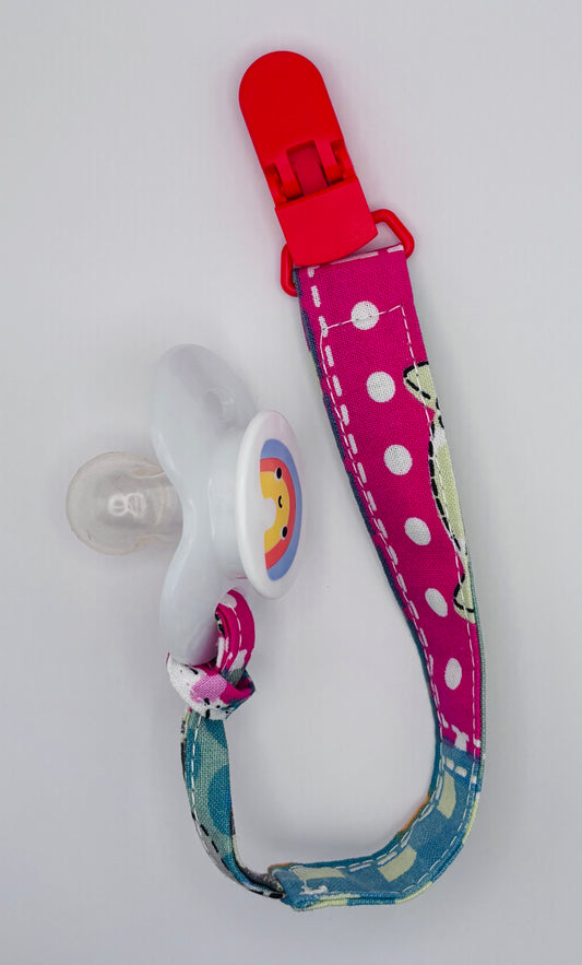 attache tétine Bubuclip en tissu patchwork multicolore - petit beba