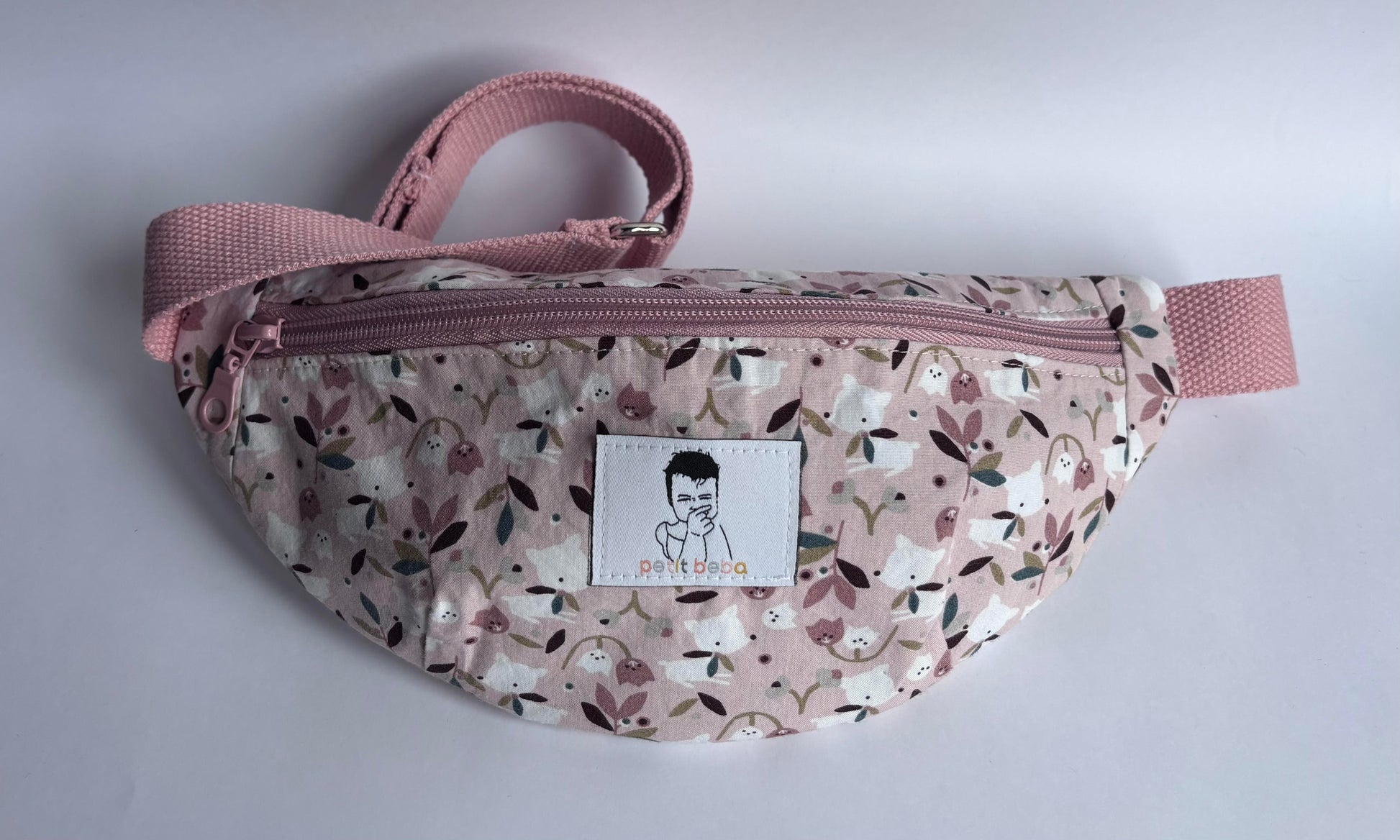 sac banane enfant Candy en tissu fleuri rose - création fait main petit beba