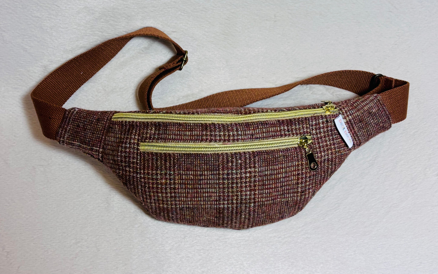 sac banane signature pour adulte en tissu à carreaux avec sangle marron - petit beba