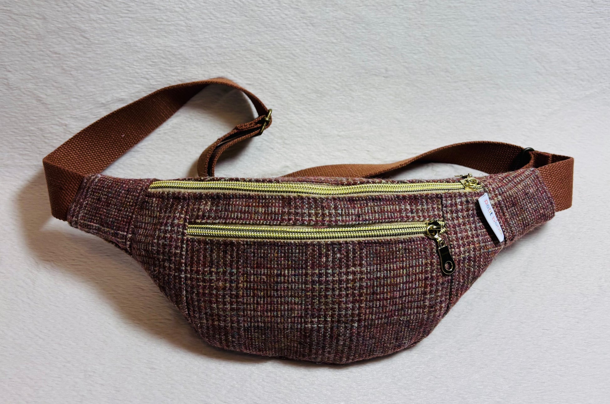 sac banane signature pour adulte en tissu à carreaux avec sangle marron - petit beba