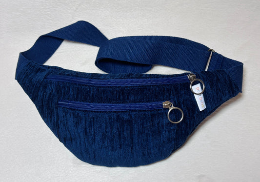 sac banane pour adulte en velours bleu marine avec sangle assortie - petit beba