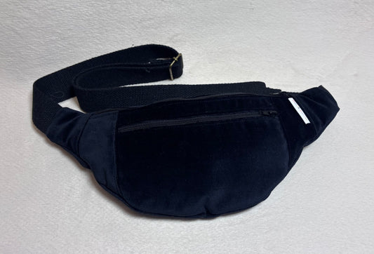 sac banane signature pour adulte en velours noir avec sangle noir -petit beba