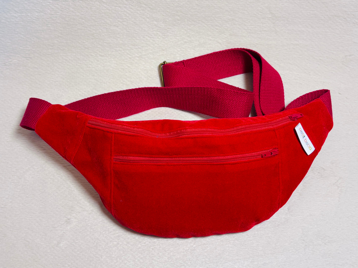 sac banane signature pour adulte en tissu jacquard floral bleu et marron avec sangle marron - petit beba