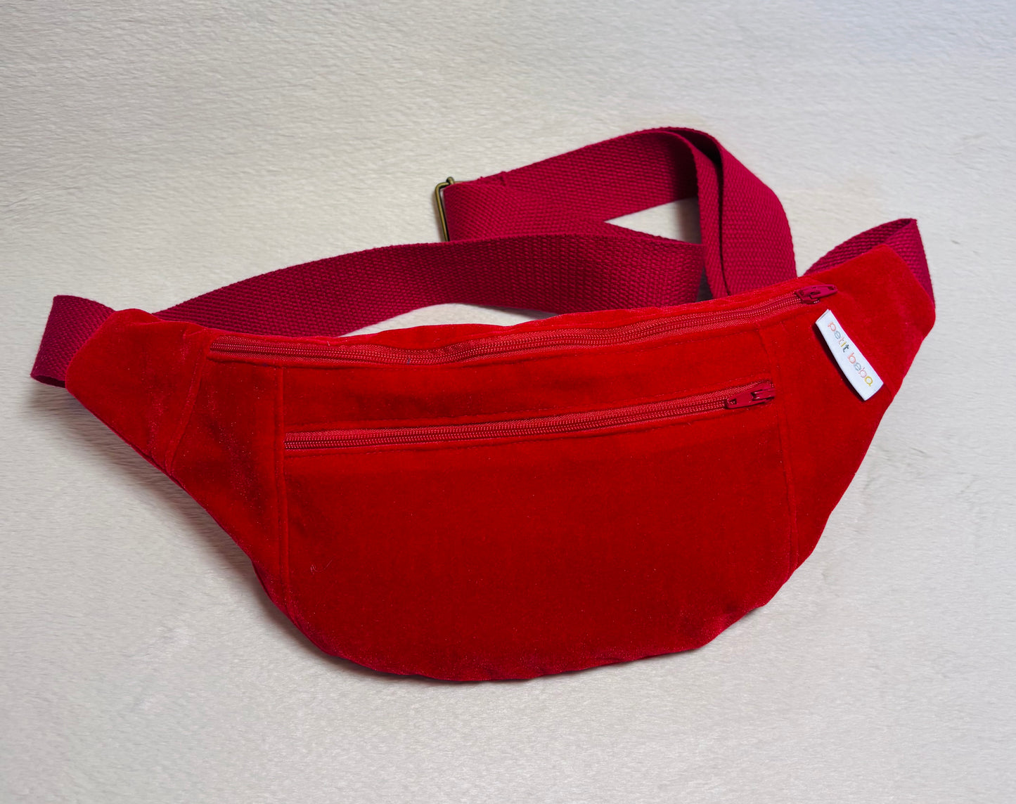 sac banane signature pour adulte en tissu jacquard floral bleu et marron avec sangle marron - petit beba